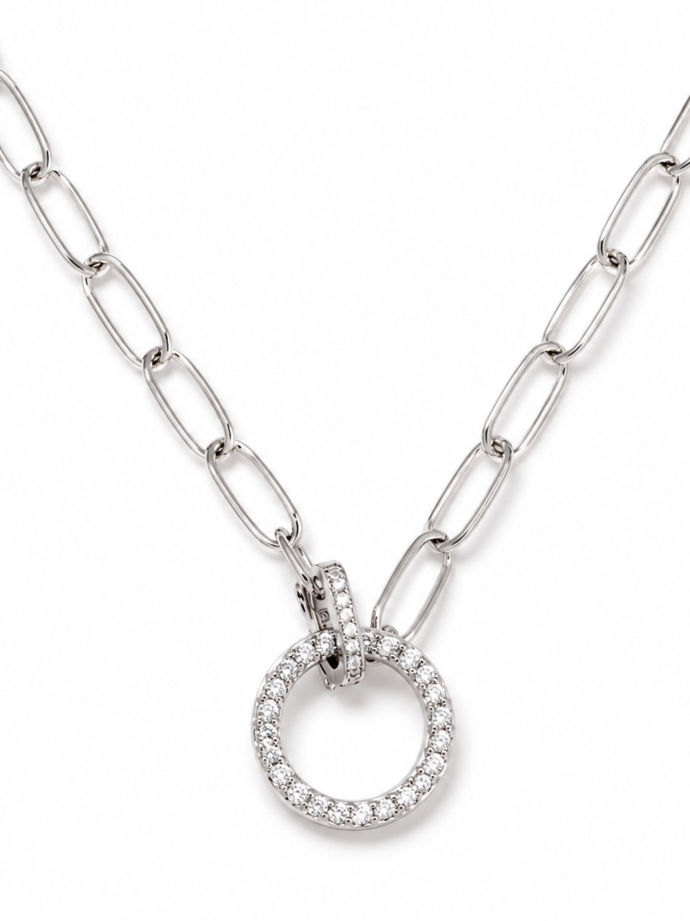 Diamonique Sterling Silver CZ Paperclip Toggle Necklace 24” New Box